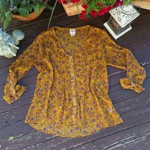 🍁SALE Sheer Floral Button Down Top